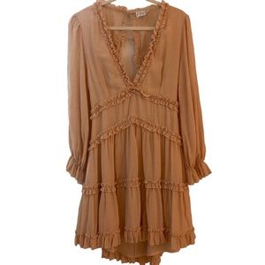 Princess Polly Flowy Light Pink/Cream Long Sleeved Dress Size 10